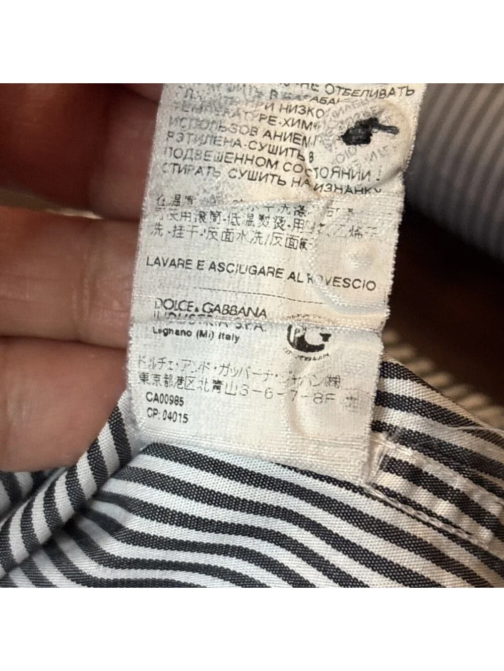 DOLCE & GABBANA GOLD MADE IN ITALY MEN'S WHITE/BLK STRIPED LONG SLV DRESS SHIRT